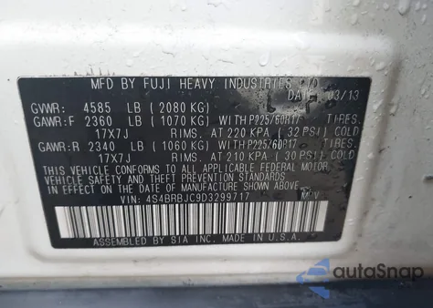 2013 Subaru Outback 2.5I Limited from USA, damaged, VIN 4S4BRBJC9D3299717